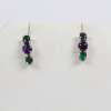 14 K White Gold Emerald & Amethyst Earrings - Image 2