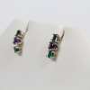 14 K White Gold Emerald & Amethyst Earrings